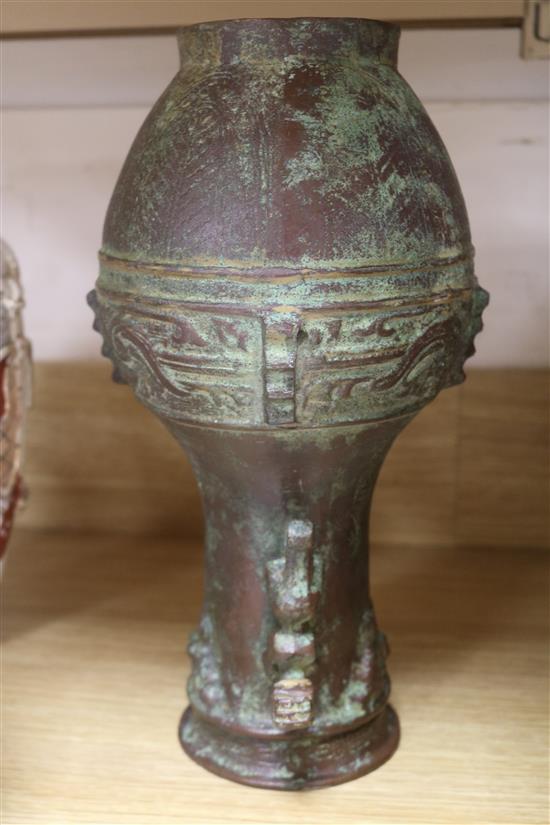 A group of Oriental ceramics, a lacquer box, a bronze, etc.